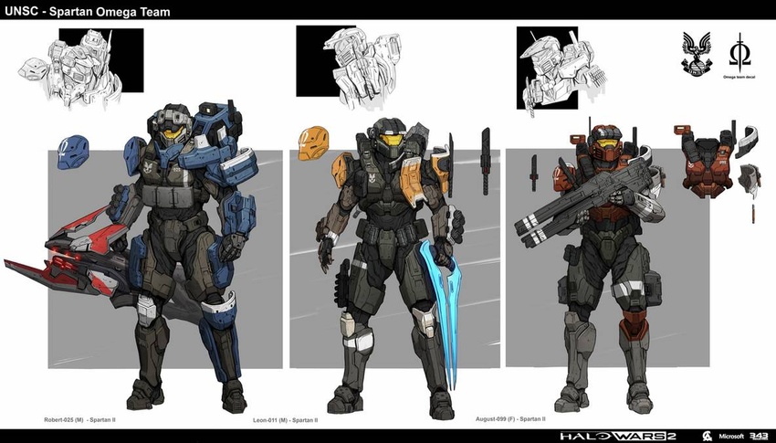 2boys armor energy_sword female full_armor full_body gun halo_(game) halo_wars handgun knife multiple_boys pistol power_armor spartan_(halo) sttheo sword tagme weapon