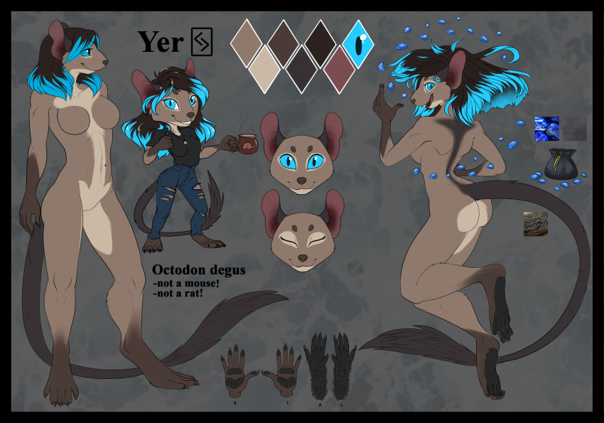 2020 absurd_res akira_volfsar anthro blue_eyes breasts character_name clothed clothing color_swatch degu digital_media_(artwork) english_text feet female fingers hi_res mammal model_sheet octodontid rodent smile solo text toes