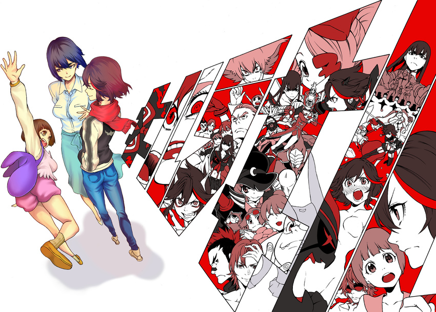 6+boys 6+girls black_hair casual commentary_request eyepatch fukuroda_takaharu gamagoori_ira guts_(kill_la_kill) hakodate_omiko harime_nui highres inumuta_houka iro_marimo jakuzure_nonon junketsu kill_la_kill kinagase_tsumugu kiryuuin_ragyou kiryuuin_satsuki long_hair mankanshoku_barazou mankanshoku_mako mankanshoku_matarou mankanshoku_sukuyo matoi_ryuuko mikisugi_aikurou multicolored_hair multiple_boys multiple_girls sanageyama_uzu school_uniform senketsu serafuku short_hair spoilers sword two-tone_hair weapon