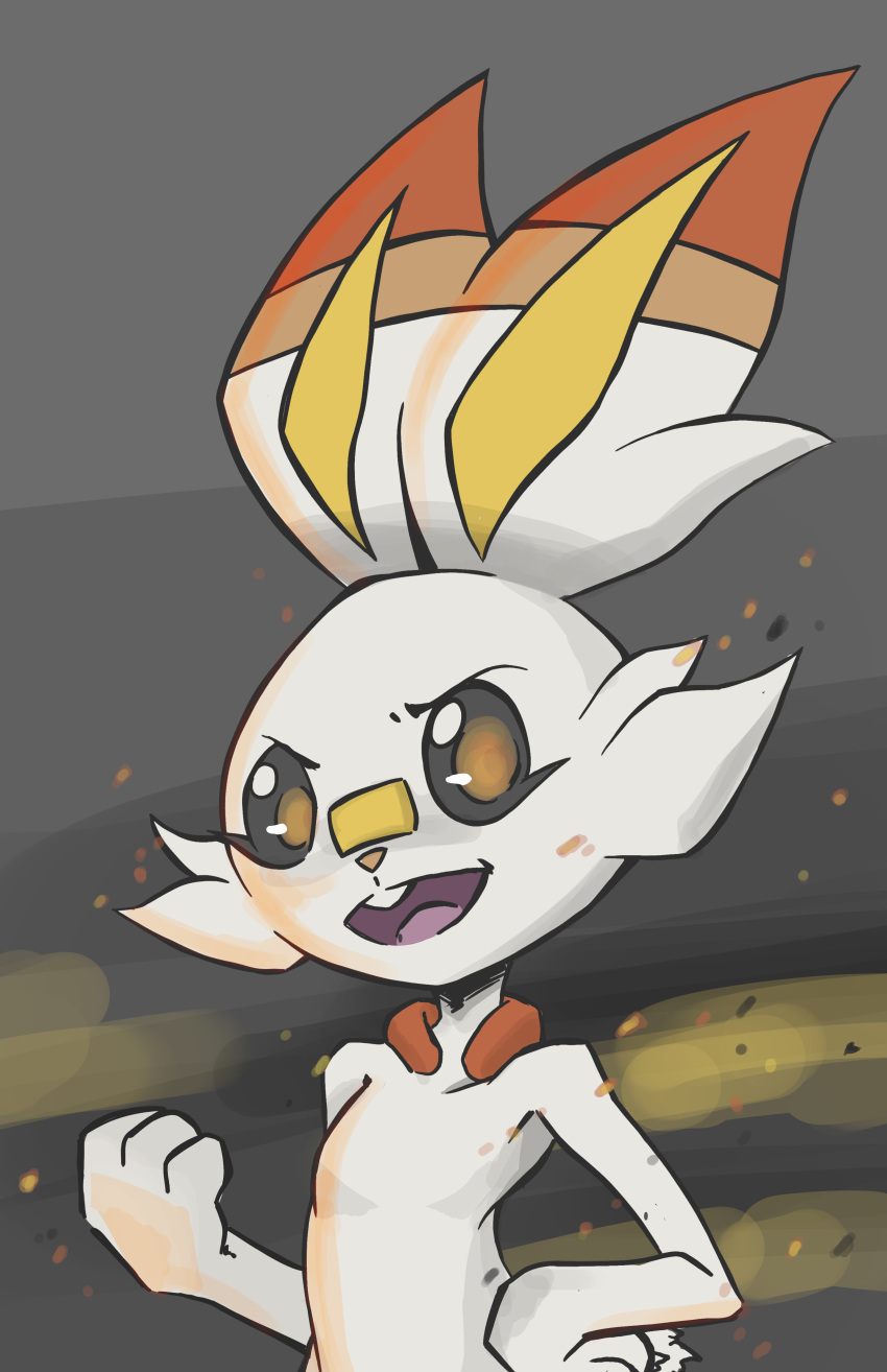 2019 absurd_res anthro biped eyelashes female generation_8_pokemon hi_res lagomorph looking_at_viewer mammal nintendo nude open_mouth pokemon pokemon_(species) pokemorph pose pupils scorbunny snoutless solo tongue unusual_pupils