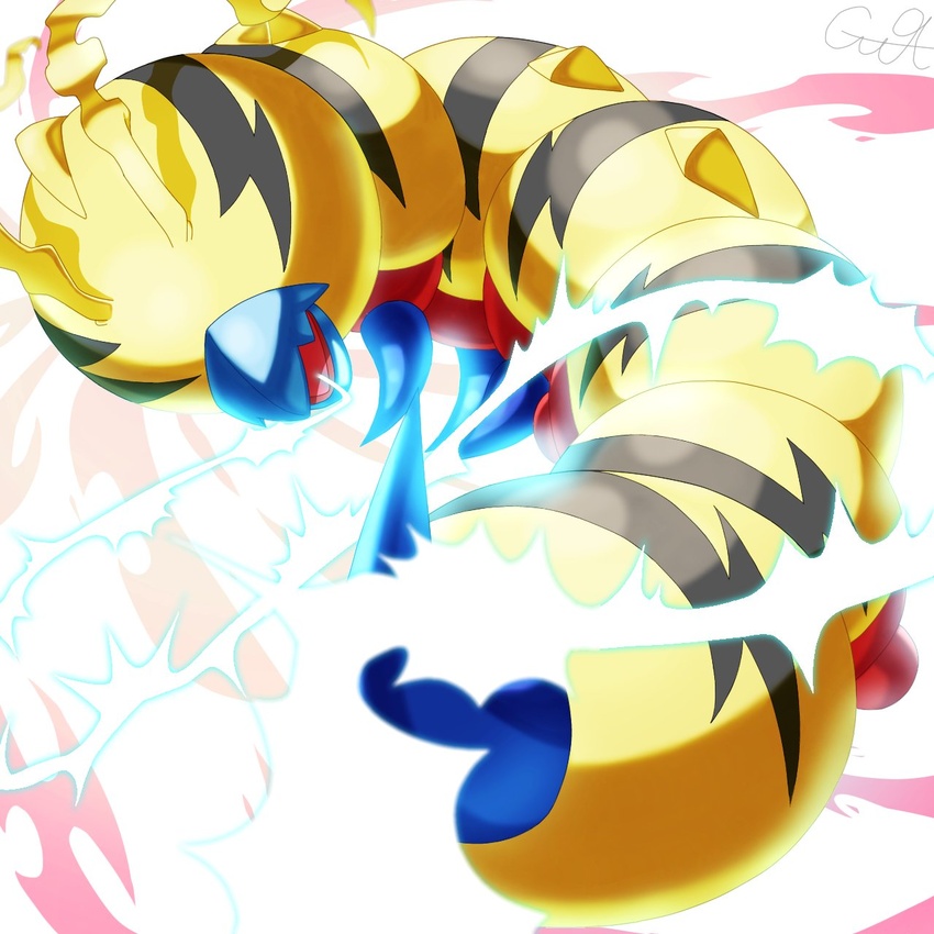 1:1 antennae_(anatomy) arthropod bandai_namco beak blue_beak caterpillar digimon digimon_(species) electricity eyeless feral hi_res insects kunemon larva segmented_body solo yellow_body