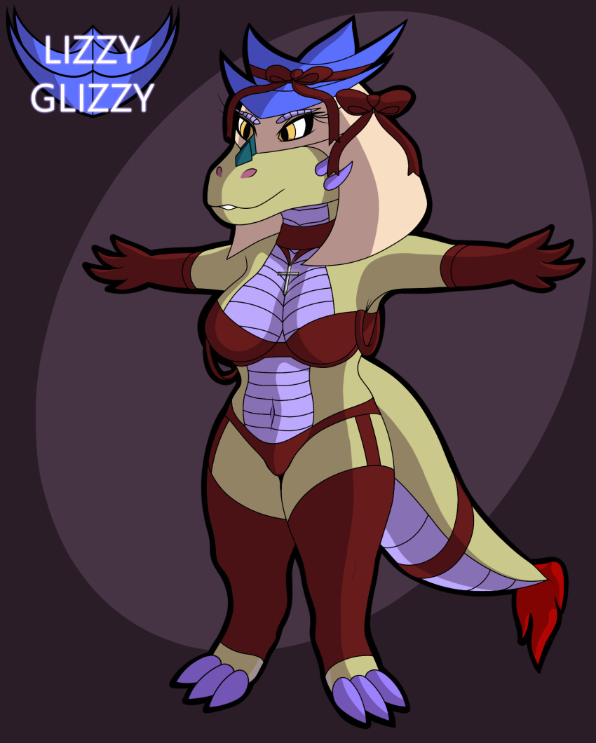 2021 anthro biped bra breasts claws clothing dragon english_text eyelashes female furgonomics gloves handwear hi_res juna_june_(lizzyglizzy) leggings legwear lingerie lizzyglizzy mythological_creature mythological_scalie mythology purple_body purple_claws purple_scales purple_spikes red_clothing scales scalie smile solo spikes spikes_(anatomy) t-pose tail tail_clothing tan_body tan_scales text underwear yellow_eyes