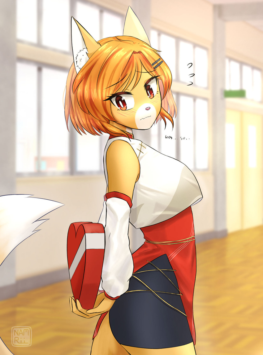 anthro blush blush_lines blushing bright_(namrii_) clothed ear_tuft ears_up fluffy fox furry furry_ears heart-shaped_box namrii_ not_porn oc orange_fur shy tagme tail valentine's_day