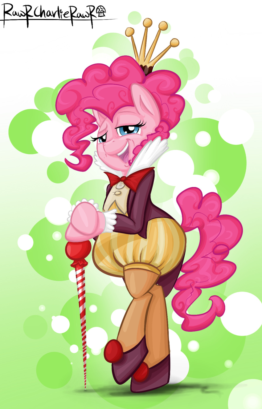 blue_eyes cane clothed clothing crossover crown disney earth_pony equid equine female friendship_is_magic fur hair hasbro headgear hi_res horse king_candy mammal my_little_pony pink_body pink_fur pink_hair pinkie_pie_(mlp) pony rawrcharlierawr solo tail wreck-it_ralph