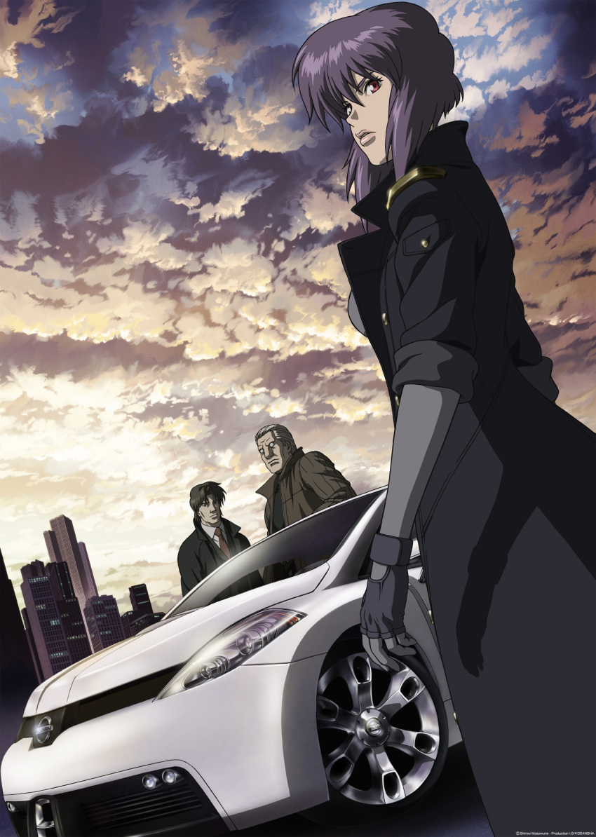 batou car ghost_in_the_shell kusanagi_motoko sky sunset