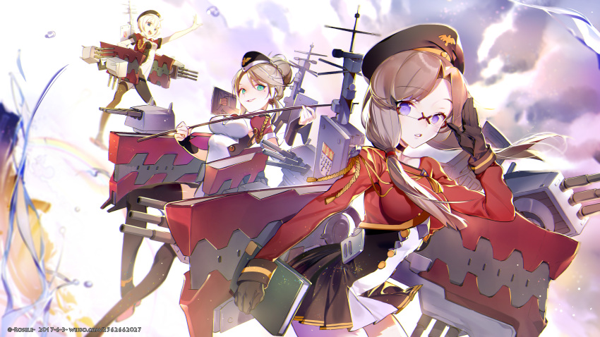 azur_lane heels karlsruhe_(azur_lane) koln_(azur_lane) konigsberg_(azur_lane) megane rosele thighhighs uniform weapon