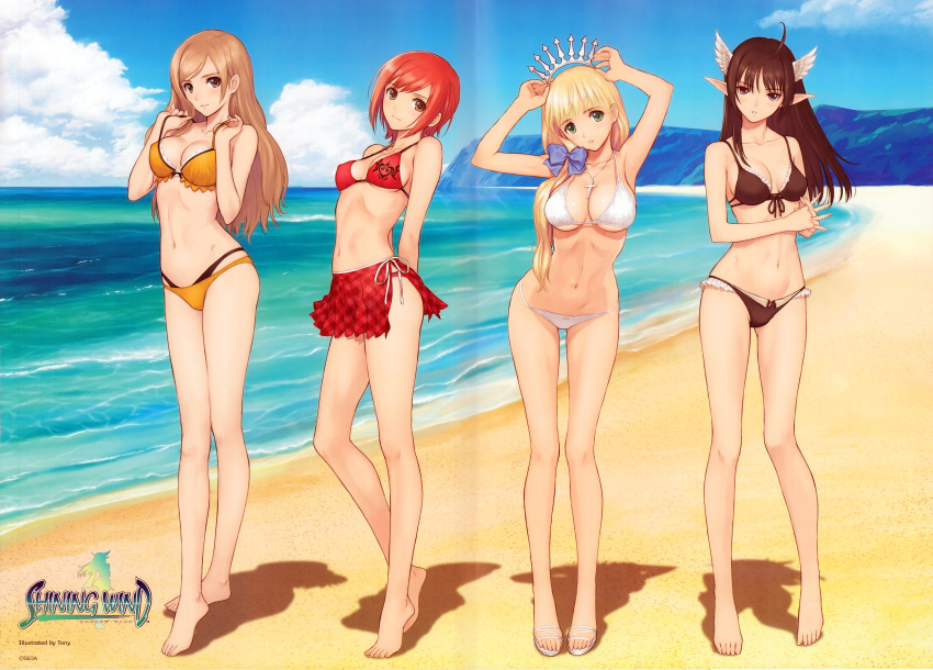 16-bit_color bikini clalaclan_philias cleavage crease elf erect_nipples kanon_seena sega shining_tears shining_wind shining_world swimsuits tony_taka touka_kureha underboob wings xecty_ein