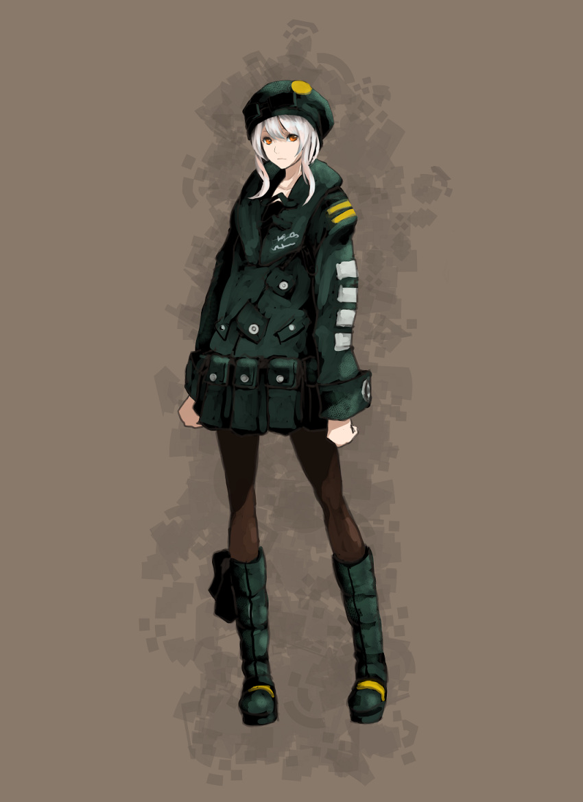 boots commentary_request female hat highres jacket jittsu orange_eyes original pantyhose solo