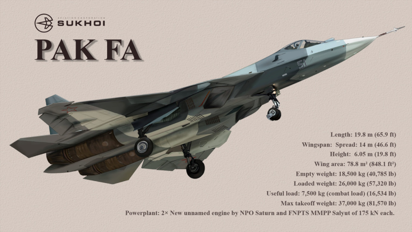 aircraft airplane brown_background commentary_request english_text jet landing_gear no_humans original realistic sarokanten simple_background su-57 taking_off vehicle_focus