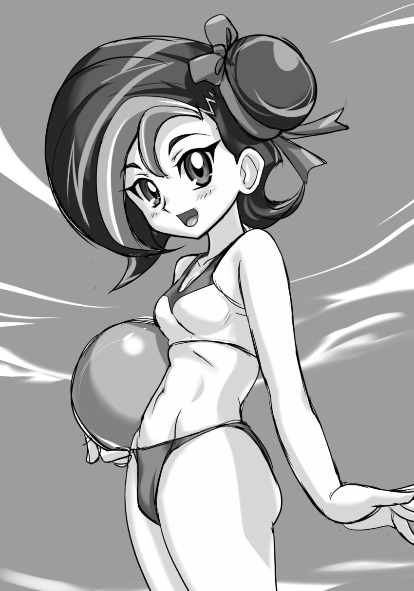 bikini black_and_white curvy female female highres hikawadou mizuki_kotori_(yuu-gi-ou_zexal) monochrome sky smile swimsuit volleyball yu-gi-oh! yuu-gi-ou_zexal