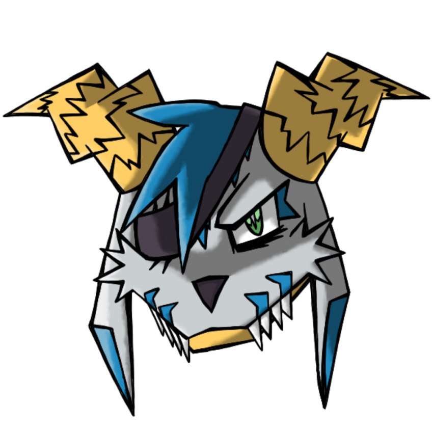 1:1 1_eye 2_horns alpha_channel angry animal_skin anthro bandai_namco black_nose blue_body blue_fur colored digimon digimon_(species) digital_drawing_(artwork) digital_media_(artwork) dramatic_lighting eye_contact eye_patch eye_patch_only eye_scar eyebrows eyeshadow eyewear facial_scar fur gabumon garabumon green_eyes horn knil_(artist) looking_at_another looking_at_viewer makeup male multicolored_body multicolored_face multicolored_fur scales scalie scar shadow simple_background solo spiral_horn sticker sticker_pack striped_body striped_fur stripes teeth transparent_background white_body white_fur yellow_body yellow_horn yellow_scales