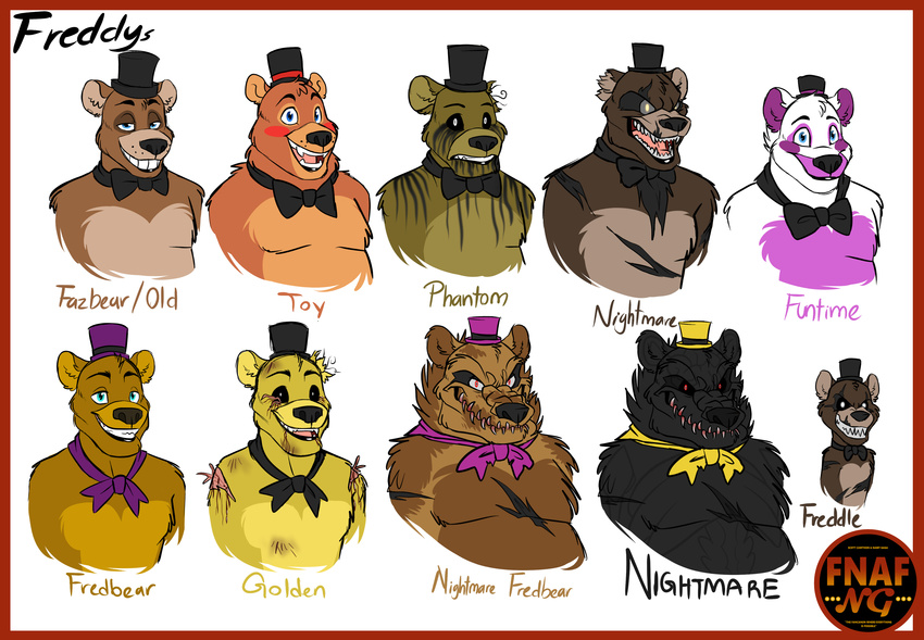 2017 absurd_res alternate_species american_black_bear anthro anthrofied bear black_bear bow_(feature) bow_tie digital_media_(artwork) english_text five_nights_at_freddy's five_nights_at_freddy's_2 five_nights_at_freddy's_3 five_nights_at_freddy's_4 fnafng fredbear_(fnaf) freddles_(fnaf) freddy_(fnaf) funtime_freddy_(fnafsl) furrification golden_freddy_(fnaf) hi_res mammal namygaga nightmare_(fnaf) nightmare_fredbear_(fnaf) nightmare_freddy_(fnaf) phantom_freddy_(fnaf) scottgames sister_location text toy_freddy_(fnaf) ursine