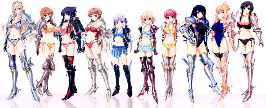 6+girls absurdres alice_weinberg armor bertille_althusser bikini bikini_shorts black_bikini black_legwear blonde_hair blue_eyes blue_hair blue_legwear blue_sarong boots bow braid breasts brown_hair celia_kumani_entory character_request cleavage competition_swimsuit covered_navel curly_hair double_bun drill_hair fiona_beckford flat_chest french_braid front-tie_top full_body gauntlets greaves green_eyes grin hair_bun hairband hairbow halterneck hand_on_own_hip highres hiiragi_ayako incredibly_absurdres kisaki_mio komori_kei lace lace-trimmed_legwear lace_trim lisa_eostre long_hair multiple_girls navel noel_maresse_ascot one-piece_swimsuit orange_hair pauldrons photoshop_(medium) pink_bikini pink_hair plaid plaid_bikini polka_dot polka_dot_bikini polka_dot_swimsuit print_bikini print_sarong purple_eyes red_bikini red_eyes red_legwear reflective_floor reina_f_avery ryuuzouji_akane sarong short_hair shorts shoulder_armor side-tie_bikini_bottom silver_hair single_hair_bun smile standing swimsuit thigh_boots thighhighs twintails very_long_hair walkure_romanze white_legwear