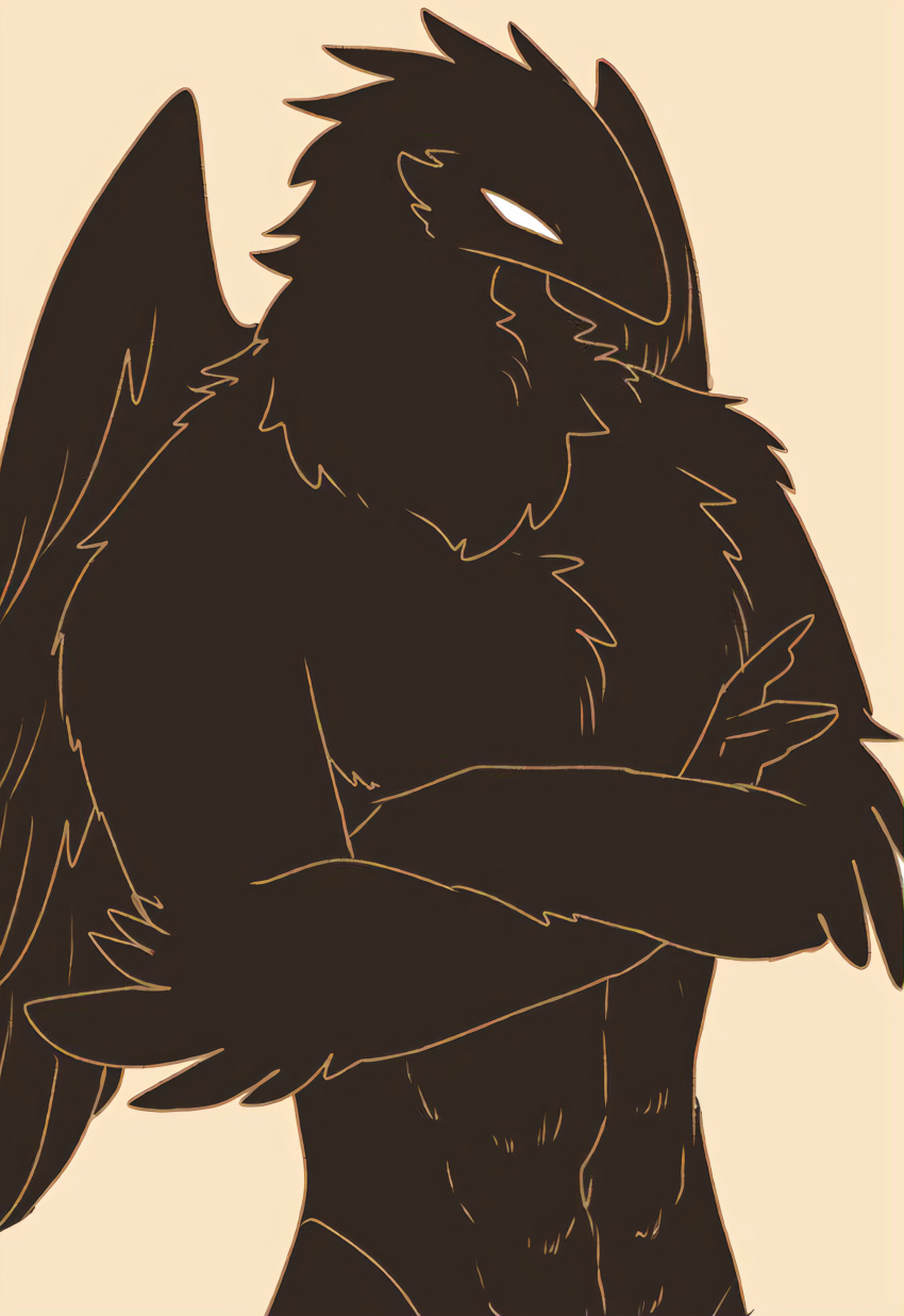 2019 absurd_res anthro avian bird black_body black_feathers claws corvid corvus_(genus) crossed_arms crow feathers fingers hi_res karagarasu_(pegu2726) male muscular muscular_male oscine passerine pegu2726 simple_background solo white_eyes wings