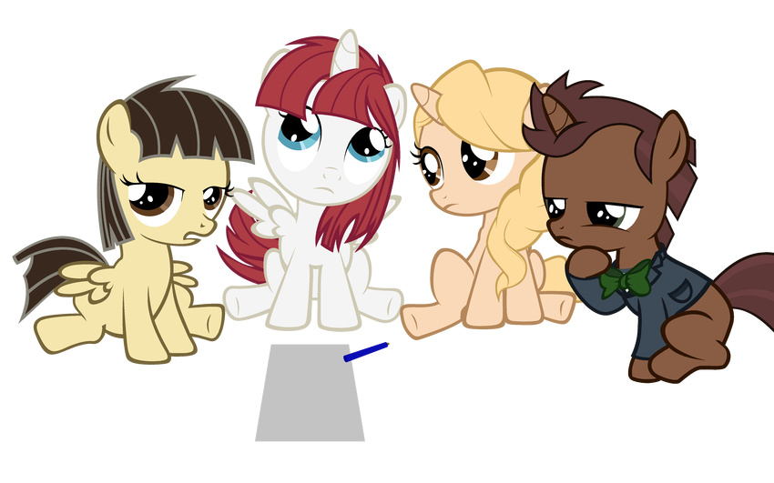 16:10 absurd_res alicorn alpha_channel alternate_species beavernator blonde_hair blue_eyes bottomless bow_(feature) bow_tie brown_body brown_eyes brown_fur brown_hair clothed clothing equid equine feathered_wings feathers female friendship_is_magic fur group hair hasbro hi_res horn john_de_lancie lauren_faust_(character) male mammal my_little_pony mythological_creature mythological_equine mythology paper pencil_(object) ponification red_hair shirt sitting tara_strong topwear white_body white_fur widescreen wild_fire_(mlp) wings young