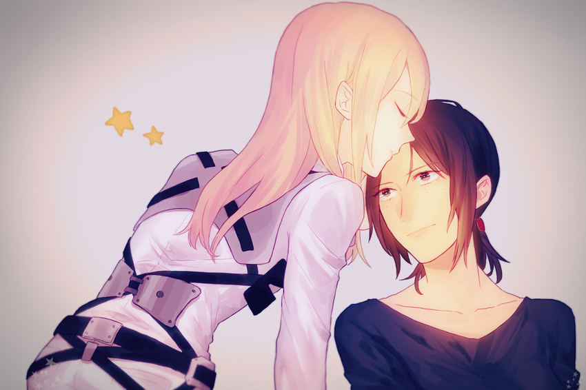 2girls blonde_hair brown_eyes brown_hair christa_renz kissing kurusu_awa shingeki_no_kyojin ymir_(shingeki_no_kyojin) yuri