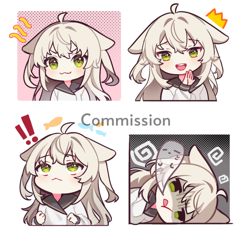 :3 alpaca_ears alpaca_girl animal_ears chibi commission green_eyes highres indie_virtual_youtuber long_hair long_sleeves open_mouth oshi_minji puffy_long_sleeves puffy_sleeves sailor_collar sophiel_paka two_side_up upper_body virtual_youtuber white_background