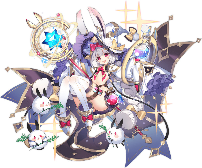 :3 :d animal_ears ark_order ass black_bra black_skirt blush_stickers boots bow bowtie bra braid buck_teeth crystal female flask footwear_bow frilled_sleeves frills full_body gold_trim hairbow hat hat_bow hatoyama_itsuru holding holding_staff knees_together_feet_apart knees_up long_hair long_sleeves looking_at_viewer official_art pink_bow pink_bowtie pink_eyes pleated_skirt pom_pom_(clothes) rabbit rabbit_(ark_order) rabbit_ears rabbit_girl rabbit_tail skirt sleeves_past_fingers sleeves_past_wrists smile solo sparkle staff steam stellated_octahedron tachi-e tail teeth test_tube thigh_strap thighhighs transparent_background twin_braids underwear variant_set very_long_hair vial white_footwear white_hair white_hat white_sleeves white_thighhighs witch_hat yellow_bow