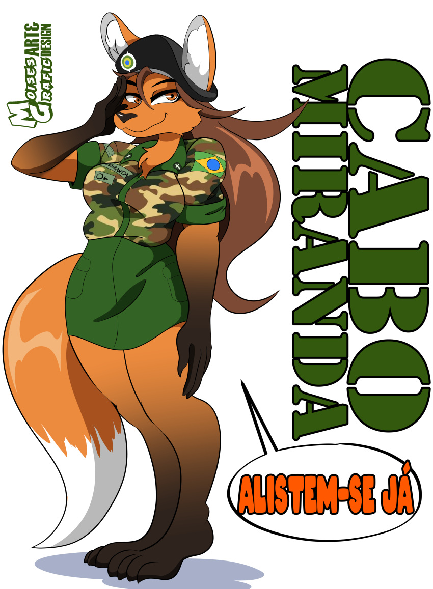 absurd_res anthro biped brazil breasts canid canine female hi_res mammal maned_wolf military miranda_(naythf) moisesgrafic solo