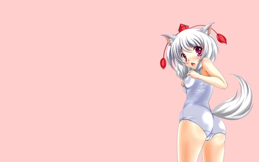 animal_ears cameltoe daisha_hiroshi hat inubashiri_momiji pink school_swimsuit swimsuit tail touhou white_hair