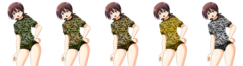 absurdres alternate_color army brown_eyes brown_hair buruma camouflage gertrud_barkhorn gym_uniform highres ken_(haresaku) long_hair long_image strike_witches twintails wide_image