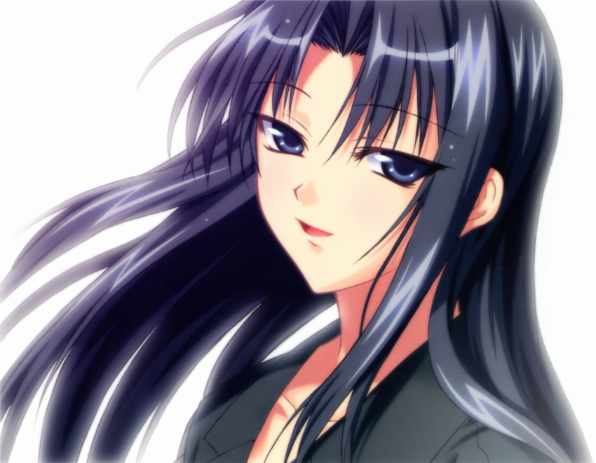 akai_ito blue_eyes blue_hair female game_cg highres light_smile long_hair looking_at_viewer portrait senba_uzuki smile solo yasaka_minato