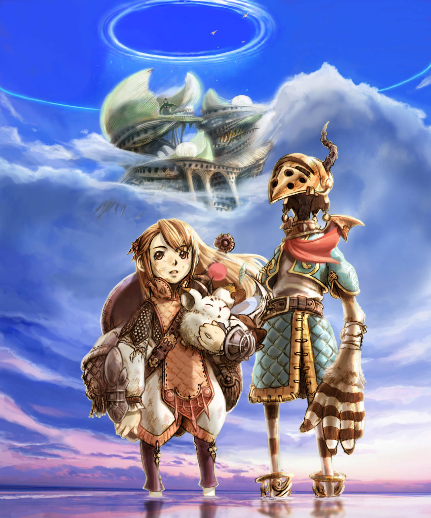 absurdres aircraft airship clavat female final_fantasy final_fantasy_crystal_chronicles flying highres itahana_toshiyuki moogle official_art yuke