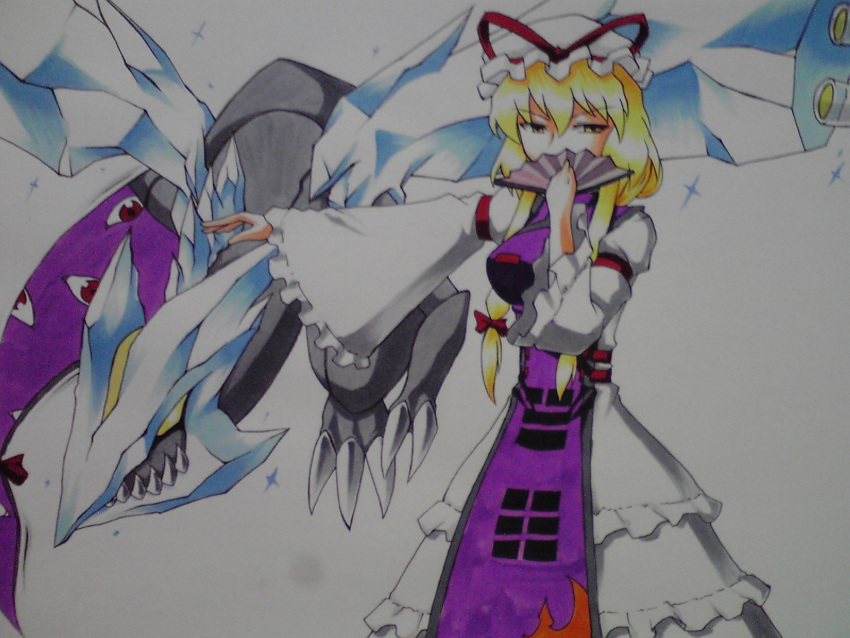 bad_id bad_pixiv_id blonde_hair crossover female hat highres ice kyurem omega_na_hito pokemon pokemon_(creature) pokemon_bw touhou yakumo_yukari