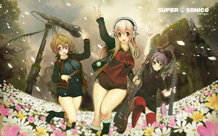 axanael fujimi_suzu guitar headphones sonico super_sonico tagme thighhighs wallpaper watanuki_fuuri