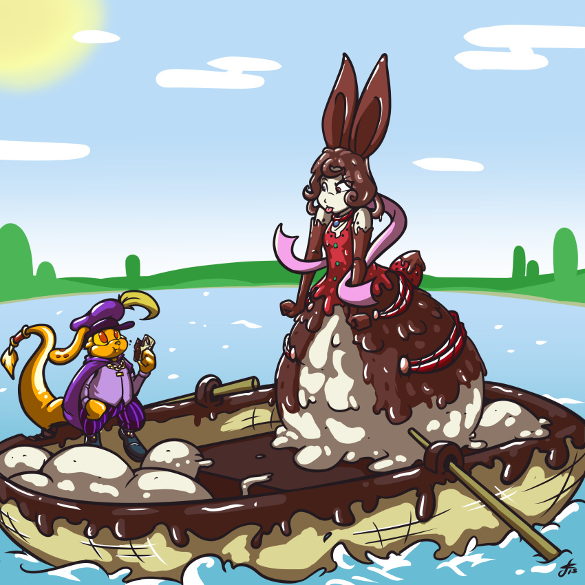 1:1 absurd_res animate_inanimate boat candy chocolate clothed clothing daikanu dessert food hayati hi_res ice_cream jelly_(food) jelly_neopet jumpstart_games lagomorph leporid mammal neopet_(species) neopets rabbit royal_neopet tongue tongue_out transformation vehicle watercraft zafara_(neopets)