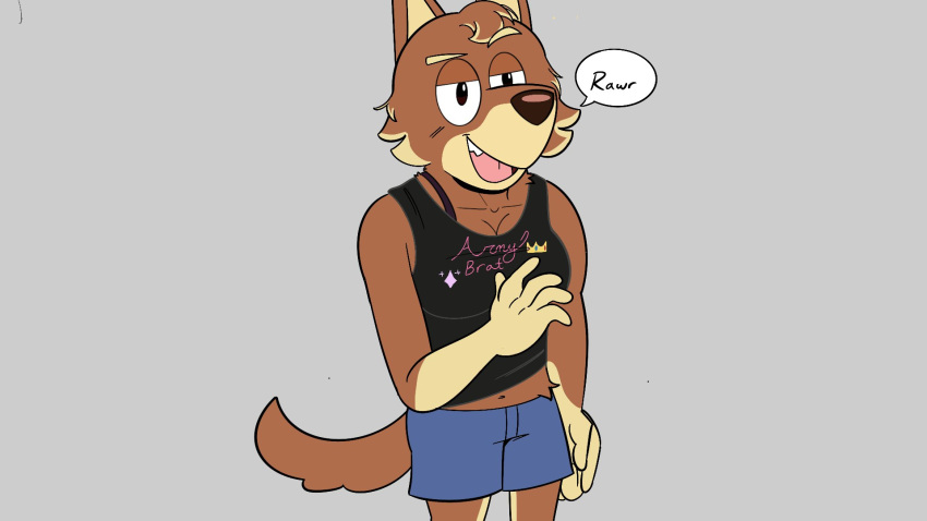 16:9 2023 anthro australian_kelpie beargarbage black_clothing black_shirt black_tank_top black_topwear blue_bottomwear blue_clothing blue_shorts bluey_(series) bottomwear breasts brown_eyes brown_nose canid canine canis claw_pose clothed clothing digital_media_(artwork) domestic_dog eyebrows female fur gesture hair half-closed_eyes hand_gesture herding_dog hi_res mammal multicolored_body multicolored_fur multicolored_hair narrowed_eyes orange_body orange_fur orange_hair pastoral_dog pink_clothing pink_shirt pink_tank_top pink_topwear pose raised_eyebrow rawr red_body red_ears red_fur red_hair red_tail rusty's_mum_(bluey) sheepdog shirt shorts solo speech_bubble standing tail tank_top text topwear two_tone_body two_tone_fur two_tone_hair widescreen yellow_clothing yellow_shirt yellow_tank_top yellow_topwear