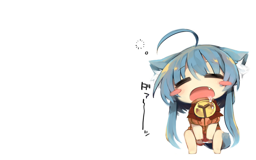 animal_ears barefoot blue_hair catgirl chibi long_hair oerba_yun_fang original sleeping tail tefun white