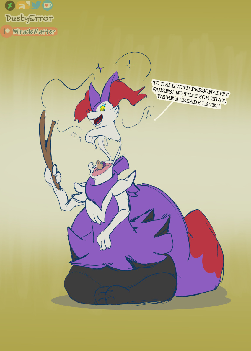 absurd_res ambiguous_gender anthro bori bound braixen canid canine duo dustyerror encasement gender_transformation generation_6_pokemon hi_res mammal nintendo pokemon pokemon_(species) suiting trans_(lore) transformation