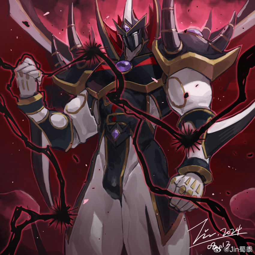 1boy armor bara black_lightning bodysuit bulge cape clenched_hand duel_monster evil_hero_neos_lord helmet jin_(sirius-j) male_focus muscular muscular_male pauldrons shoulder_armor smoke solo spikes standing supreme_king_(yu-gi-oh!_gx) thick_thighs thighs umbrakinesis white_bodysuit yu-gi-oh! yu-gi-oh!_gx