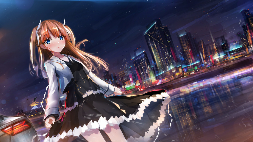 blue_eyes blush car city goth-loli kietai_na lolita_fashion long_hair night orange_hair original