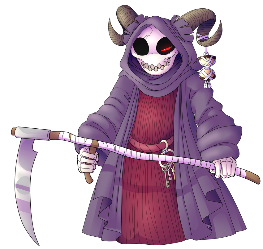 absurd_res alpha_channel ambiguous_gender animated_skeleton bone clothed clothing halgalaz hi_res horn hourglass_(object) humanoid melee_weapon not_furry polearm red_eyes robe scythe simple_background skeleton solo spiral_horn tanghor undead weapon