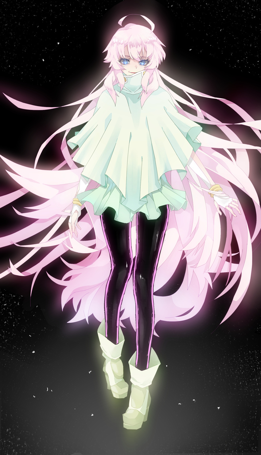 +_+ absurdres ahoge bazico big_order blue_eyes boots commentary_request daisy_(big_order) female flying full_body high_collar highres long_hair looking_at_viewer pink_hair skirt smile solo very_long_hair