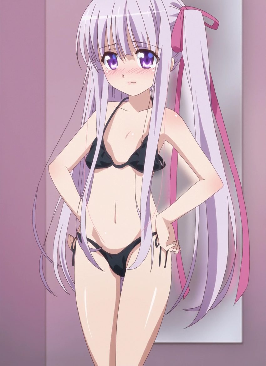 10s bikini blush female gotou_jun long_hair purple_eyes purple_hair screencap solo tenshi_no_3p!