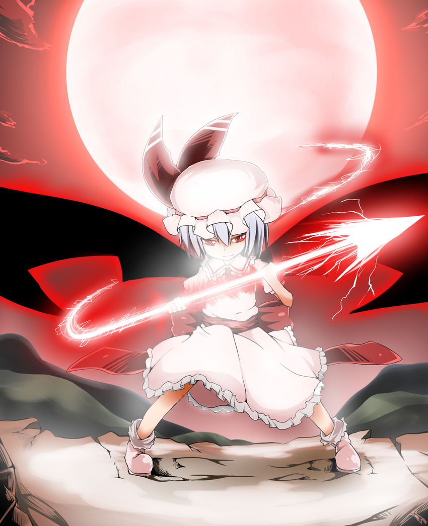 commentary_request energy_spear female highres keishiki_(leftwin) moon polearm red_eyes red_moon remilia_scarlet solo spear spear_the_gungnir touhou weapon