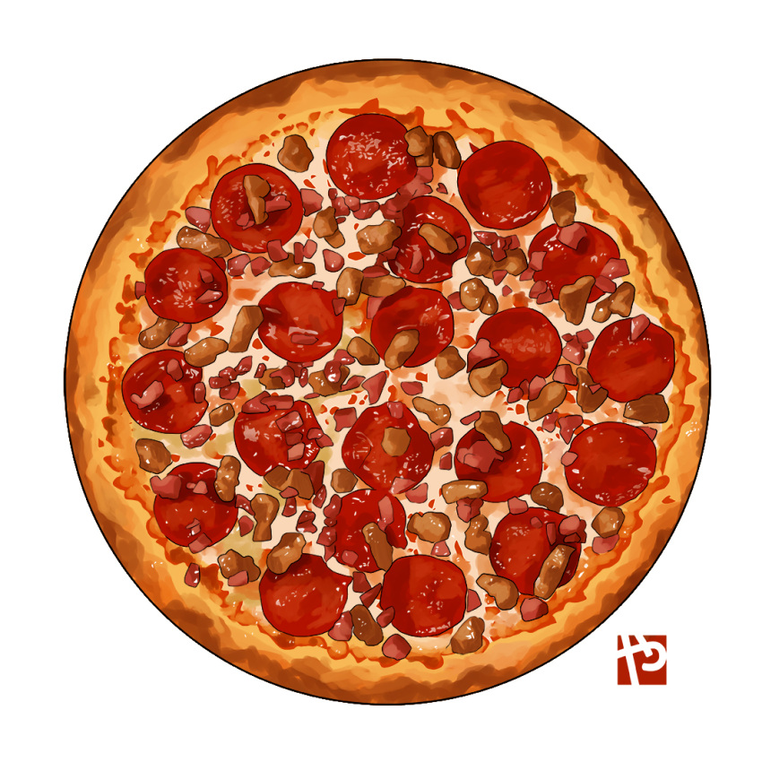 food food_focus meat no_humans original pepperoni pizza realistic simple_background still_life studiolg white_background