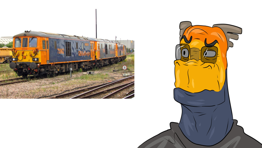 2023 2_horns anthro black_clothing black_eyebrows black_shirt black_topwear blocky_snout blue_body blue_scales british british_rail_class_73 bust_portrait clothing dick_mabbutt diesel-electric_locomotive digital_drawing_(artwork) digital_media_(artwork) dragon england english_electric eyebrows eyewear gb_railfreight glasses grey_horn hi_res horn how_to_dragon_your_train hoyt_keylee hybrid living_machine living_train living_vehicle locomorph locomotive machine male meme multicolored_body multicolored_scales mythological_creature mythological_scalie mythology old orange_body orange_scales photo portrait pupils raised_eyebrow rectangular_glasses reference_image reptile scales scalie shirt simple_background solo topwear train unusual_anatomy unusual_horn vehicle white_background wrinkles yellow_body yellow_scales