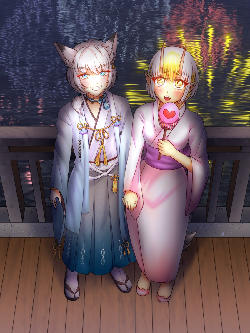 3:4 animal_humanoid canid canid_humanoid canine canine_humanoid clothed clothing demon duo felielle female fireworks hand_holding hi_res humanoid male mammal mammal_humanoid porniky yuichi