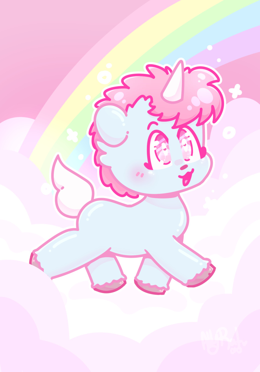 2020 allyrat alternative_fashion blue_body blue_fur blush cloud digital_drawing_(artwork) digital_media_(artwork) equid equine fairy_kei feral fur hair happy hi_res hooves horn j-fashion lolicon male mammal mane mythological_creature mythological_equine mythology osamu_tezuka pastel_theme pink_background pink_hair pink_mane rainbow sanrio simple_background solo sparkles star superflat tail unico unico_(series) unicorn walking white_tail young young_feral young_male