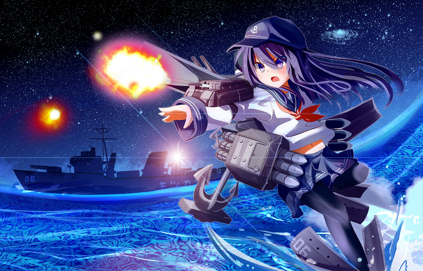 akatsuki_(kancolle) anthro hat kantai_collection kironxx stars water weapon