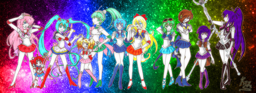 11girls 6+girls acme_iku aino_minako alternate_hairstyle aqua_eyes aqua_hair bishoujo_senshi_sailor_moon bishoujo_senshi_sailor_moon_s bishoujo_senshi_sailor_moon_sailor_stars blonde_hair blue_eyes blue_hair blush boots brown_eyes brown_hair chibi_chibi chibi_usa cosplay defoko drill_hair gakuko galaxy glave green_eyes green_hair grin gumi hair_over_one_eye hat hatsune_miku heart highres hino_rei kagamine_rin kagamine_rin_(meltdown) kagamine_rin_(roshin_yuukai) kaiko kaiou_michiru kasane_teto key kino_makoto kya_(artist) lily_(vocaloid) lolicon long_hair megurine_luka meiko meiou_setsuna microphone mizuno_ami multiple_girls onion pink_hair ponytail purple_eyes purple_hair red_eyes red_hair ribbon roshin_yuukai_(vocaloid) rule_63 sailor_chibi_chibi_(cosplay) sailor_chibi_moon_(cosplay) sailor_jupiter sailor_jupiter_(cosplay) sailor_mars sailor_mars_(cosplay) sailor_mercury_(cosplay) sailor_moon sailor_moon_(cosplay) sailor_neptune_(cosplay) sailor_pluto_(cosplay) sailor_saturn_(cosplay) sailor_uranus_(cosplay) sailor_venus sailor_venus_(cosplay) school_uniform serafuku skirt smile ten'ou_haruka tenou_haruka tiara tomoe_hotaru tsukino_usagi twintails utane_uta utau v very_long_hair violet_eyes violet_hair vocaloid