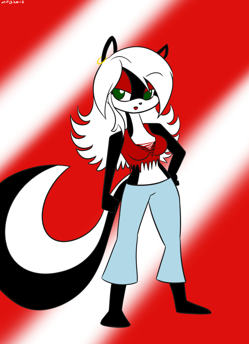 2013 annette anthro ear_piercing female green_eyes hair hi_res long_hair mammal mephitid mysteryfanboy91 piercing skunk solo tail white_hair