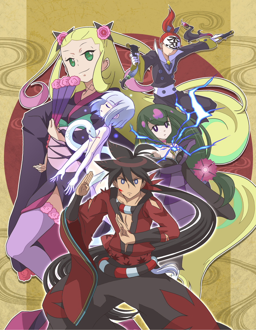 fan gun hiteihime_(katanagatari) katanagatari snake souda_emonzaemon togame yasuri_nanami yasuri_shichika