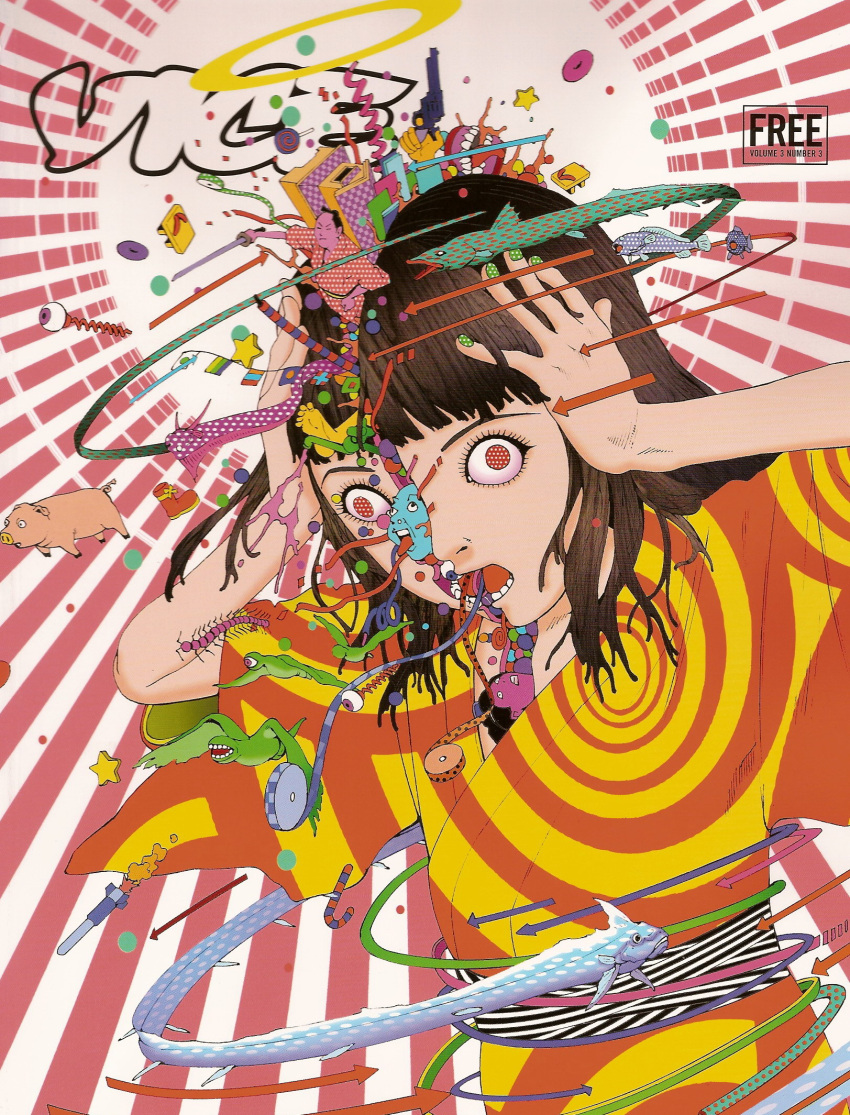 copyright_request cover cover_page green_nails highres kago_shintarou nail_art nail_polish psychedelic split_head what