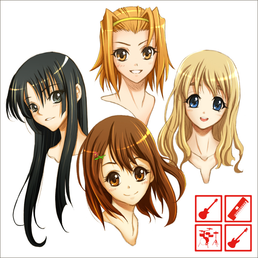 4girls akiyama_mio black_eyes black_hair blonde_hair blue_eyes brown_eyes brown_hair commentary_request hairband hirasawa_yui k-on! kotobuki_tsumugi les long_hair multiple_girls photoshop_(medium) short_hair tainaka_ritsu