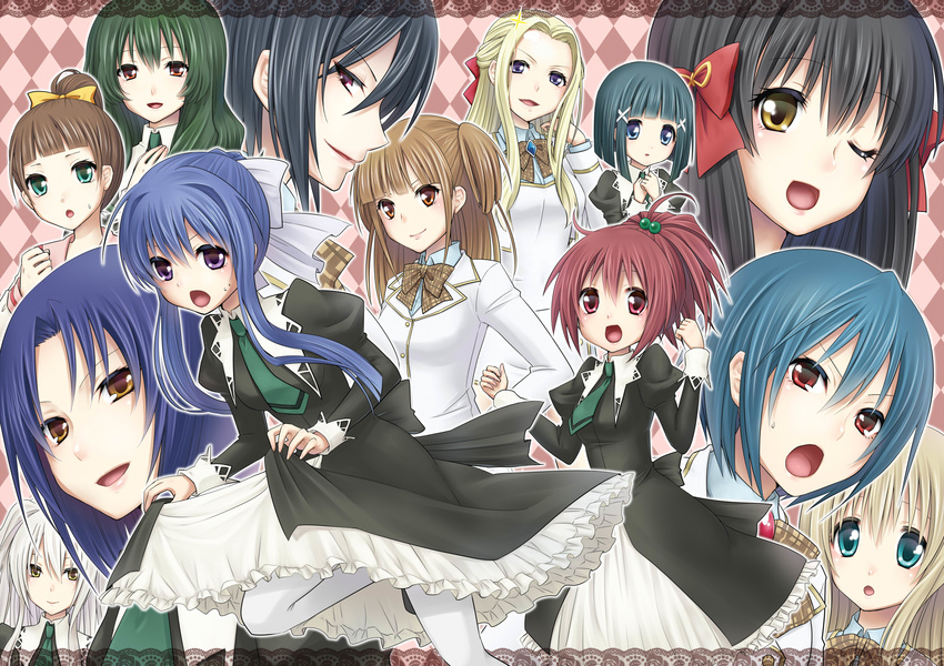 13girls 6+girls aoi_nagisa checkered checkered_background desktop everyone hanazono_shizuma highres kenjou_kaname kiyashiki_momomi konohana_hikari minamoto_chikaru multiple_girls ootori_amane rokujoi_miyuki rokujou_miyuki strawberry_panic strawberry_panic! suzumi_tamao toumori_shion tsukidate_chiyo wallpaper